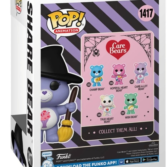 Funko Pop! Purple Care Bear 1417 Share Bear NYCC 2024 LE Sticker Witch Halloween - Picture 8 of 8